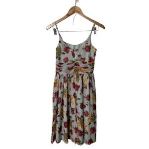 Anthropologie Anna Sui Green Multi-Color Rose Floral A-Line Dress 0